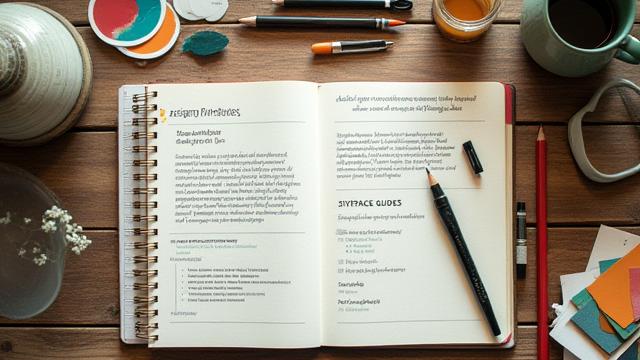 Cuaderno de bocetos con lápices y herramientas de diseño, simbolizando los fundamentos del diseño gráfico.